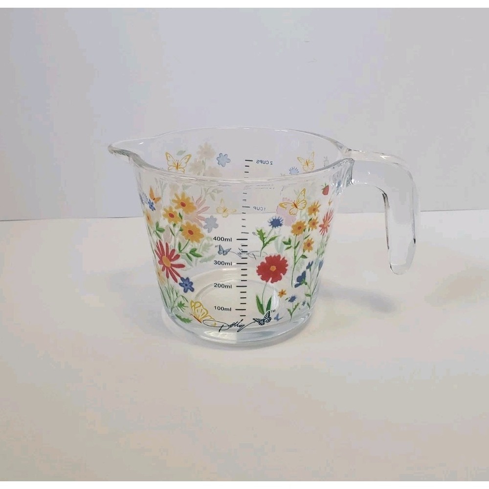 Dolly Parton Limited Edition Floral Wildflower Print 2 Cup Glass Measuring Cup
